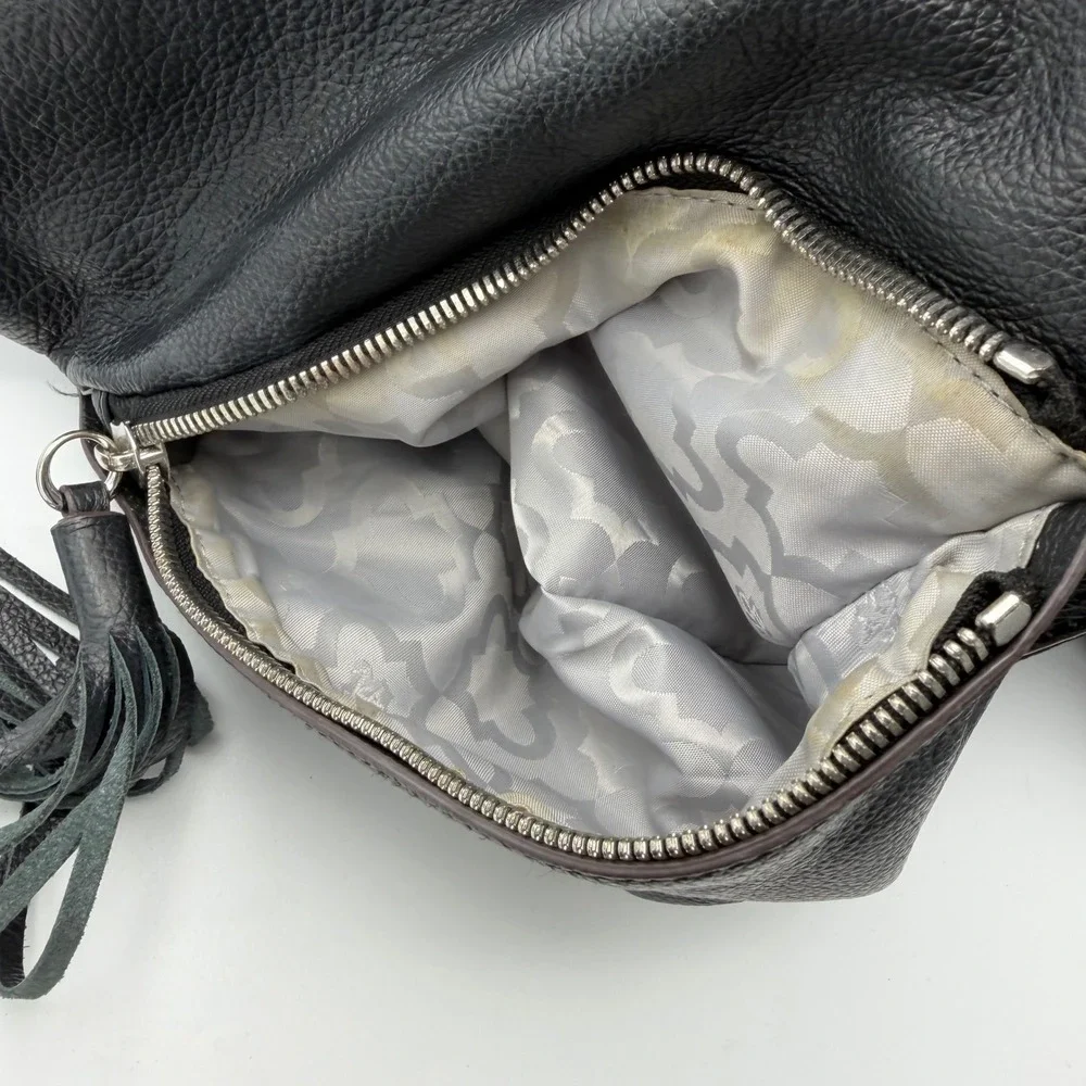 Born Leather Hobo‎ Bag Womens Large Black Tassel Whipstitch Shoulder Bag